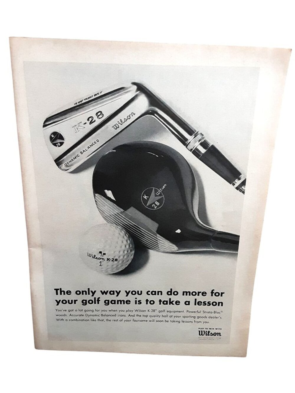 1966 Wilson K-28 Golf Clubs Irons Woods Golf Ball Vintage Print Ad